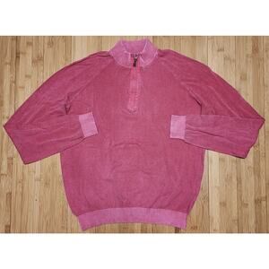 Johnnie O Sweater Mens Sz Medium Knit Long Sleeve 1/4 Zip Salmon Pink Golf Beach
